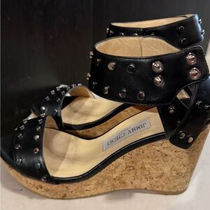 Jimmy Choo Black Studded Wedge Sandals size 38